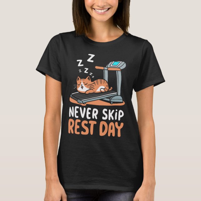 Camiseta Never Skip Rest Day Funny Bodybuilding Cat Workout (Anverso)
