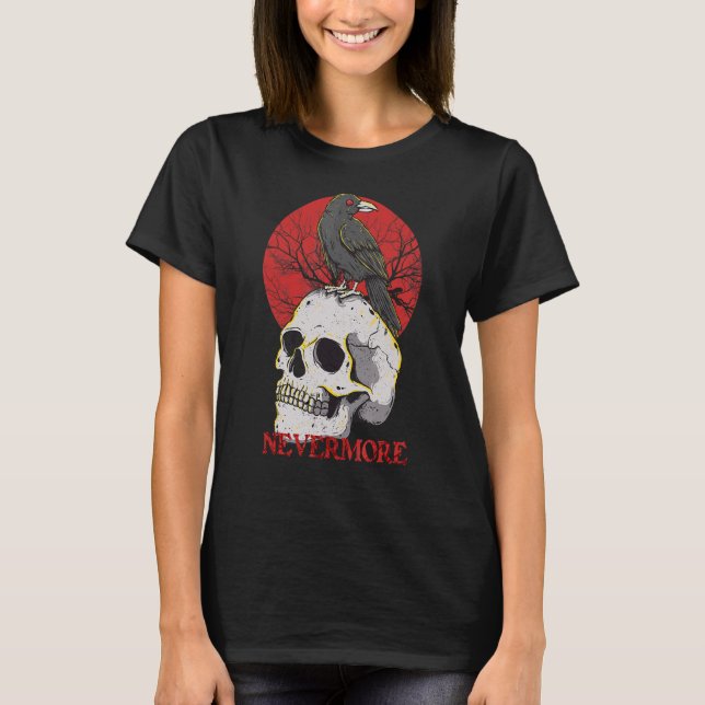 Camiseta Nevermore Gothic Crow Raven Skull Head Emo Punk Bi (Anverso)