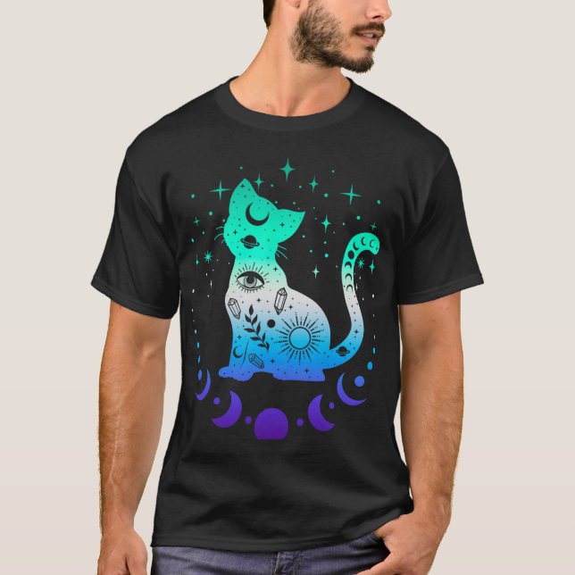 Camiseta New Blue Gay Male Mlm Pride Flag, Astrology Cat  (Anverso)