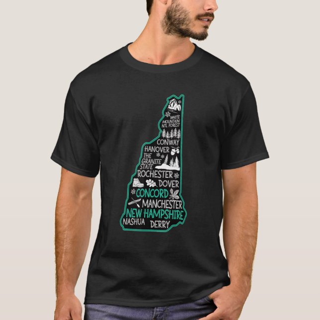 Camiseta New Hampshire Concord lindo mapa Conway Dover Nash (Anverso)