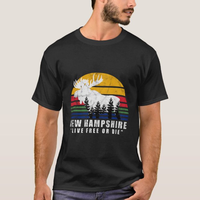 Camiseta New Hampshire Live Free O Die Moose Forest (Anverso)