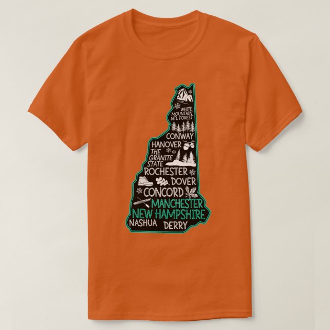 Camiseta New Hampshire Manchester lindo mapa Conway Hanover (Diseño del anverso)