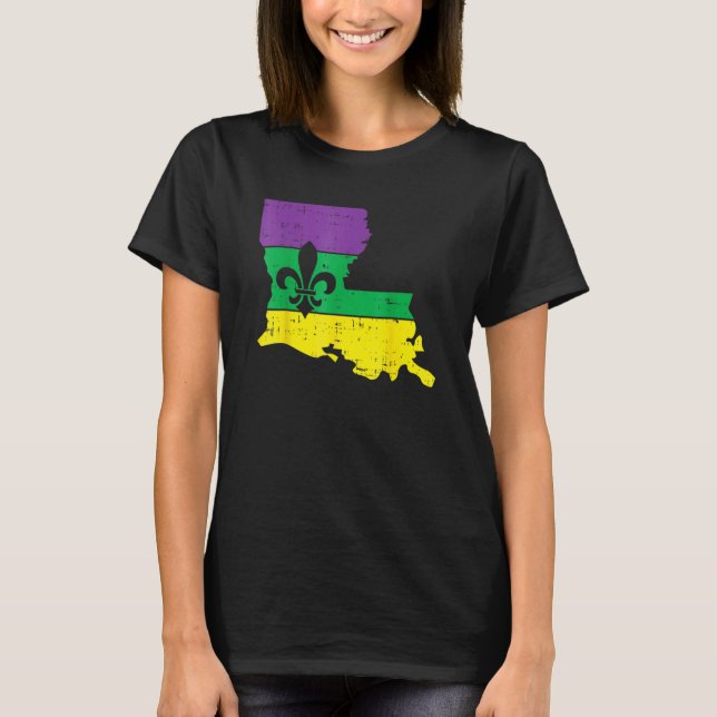 Camiseta New Orleans Louisiana Map Jester Funny Mardi Gras  (Anverso)