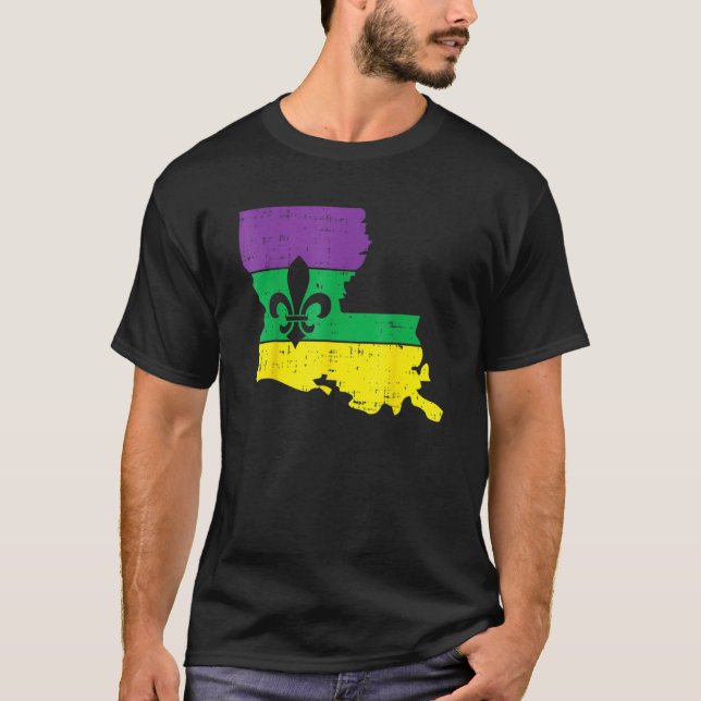 Camiseta New Orleans Louisiana Map Jester Funny Mardi Gras  (Anverso)