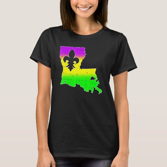 Camiseta New Orleans Louisiana Map Men Women Mardi Gras Car (Anverso)