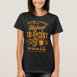 Camiseta New Smyrna Beach Florida Hotrod Surf Distres