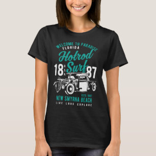Camiseta New Smyrna Beach Florida Hotrod Surf Distres