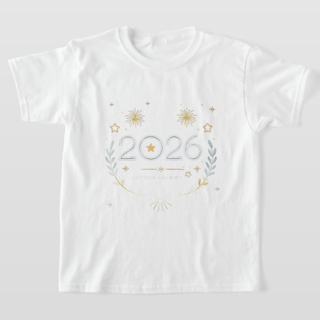 Camiseta New Year 2026 Gold Fireworks “New Year, New Glow” (Distribución)