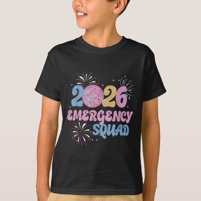 Camiseta New Years 2026 Eve Emergency Squad Disco Ball Fire (Anverso)