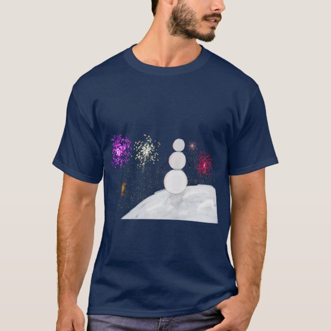 Camiseta New Year's Eve Snowman and Fireworks T-Shirt (Anverso)
