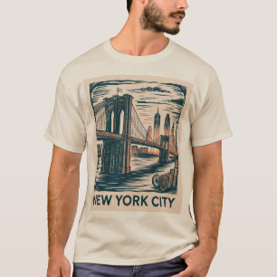 Camiseta New York City Brooklyn Bridge Bold Retro Skyline