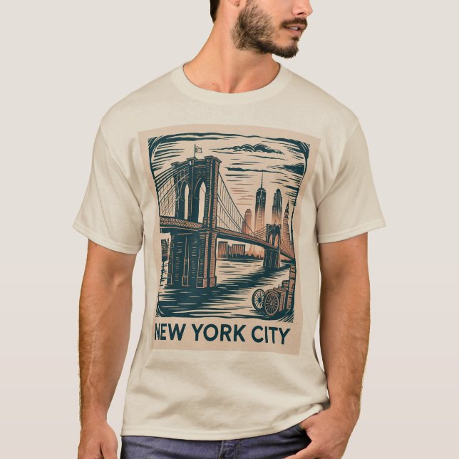 Camiseta New York City Brooklyn Bridge Bold Retro Skyline (Anverso)
