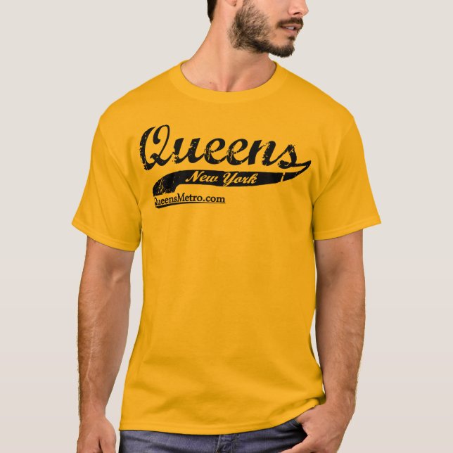 Camiseta - New York City NY - letras negras criadas Queens (Anverso)