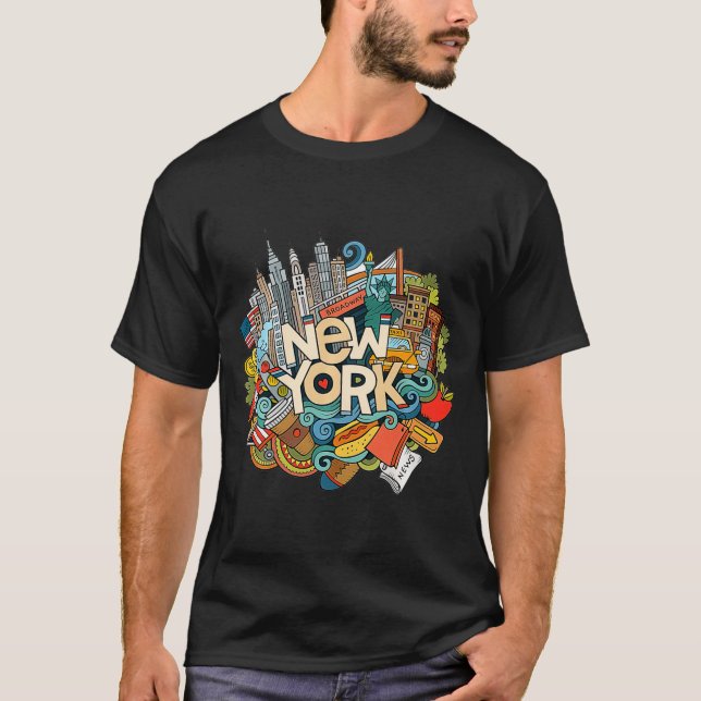 Camiseta New York City Nyc Iconic Skyline Big Gift So  (Anverso)