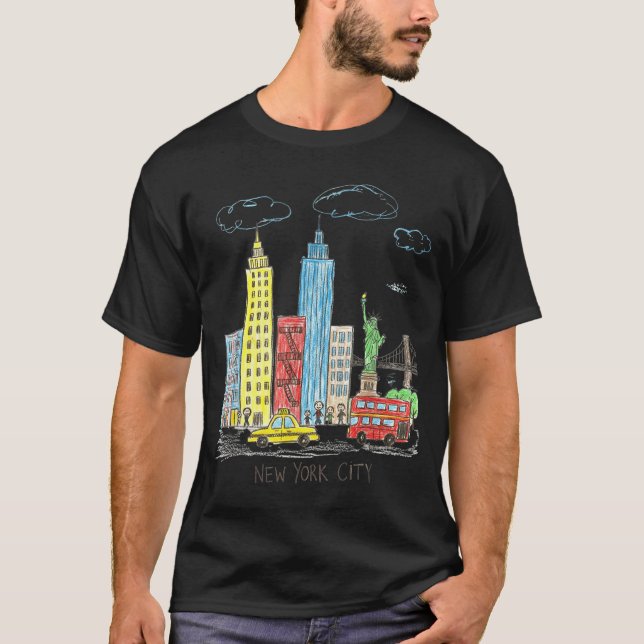 Camiseta New York City Skyline Illustration Urban Kids Art  (Anverso)