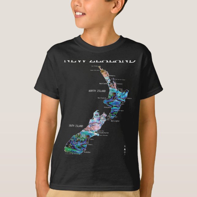 Camiseta New Zealand Kiwi Detailed Map  (Anverso)
