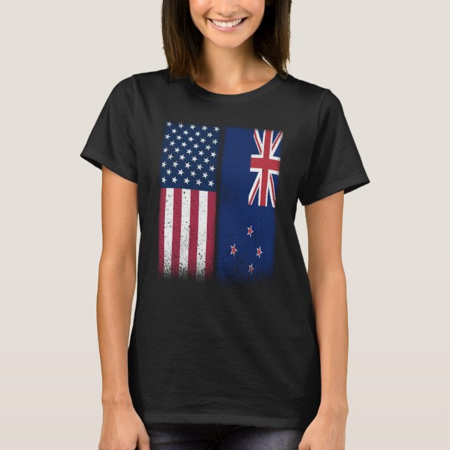 Camiseta New Zealand New Zealand American Flags Proud USA (Anverso)