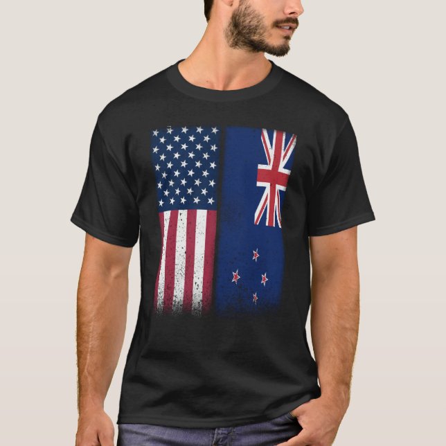 Camiseta New Zealand New Zealand American Flags Proud USA (Anverso)