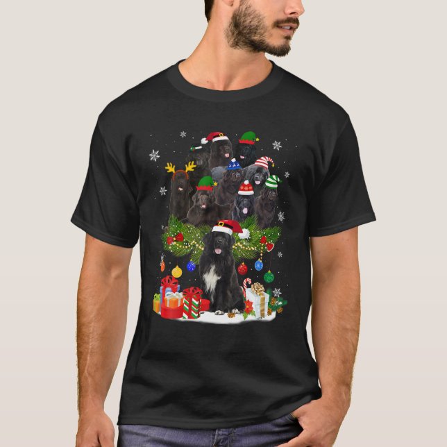 Camiseta Newfoundland Christmas Tree Lights Funny Dog Xmas (Anverso)