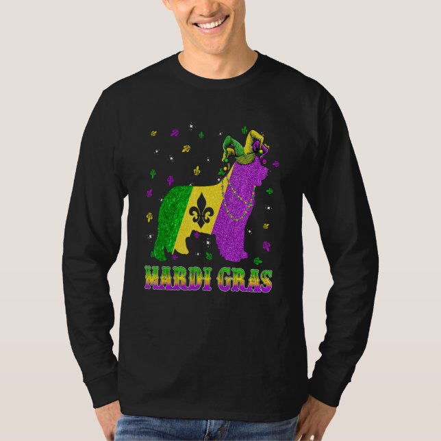 Camiseta Newfoundland Dog Mardi Gras Carnival Jester Beads (Anverso)