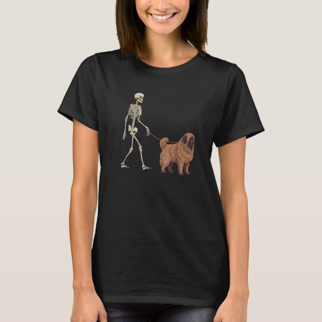 Camiseta Newfoundland Skeleton Dog Walking Halloween Dog (Anverso)