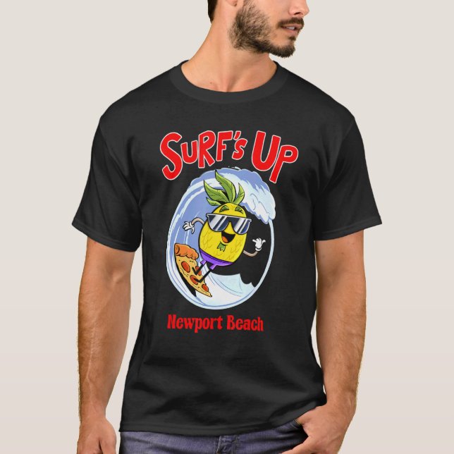Camiseta Newport Beach Para Niños Pineapple Surfing En Pizz (Anverso)