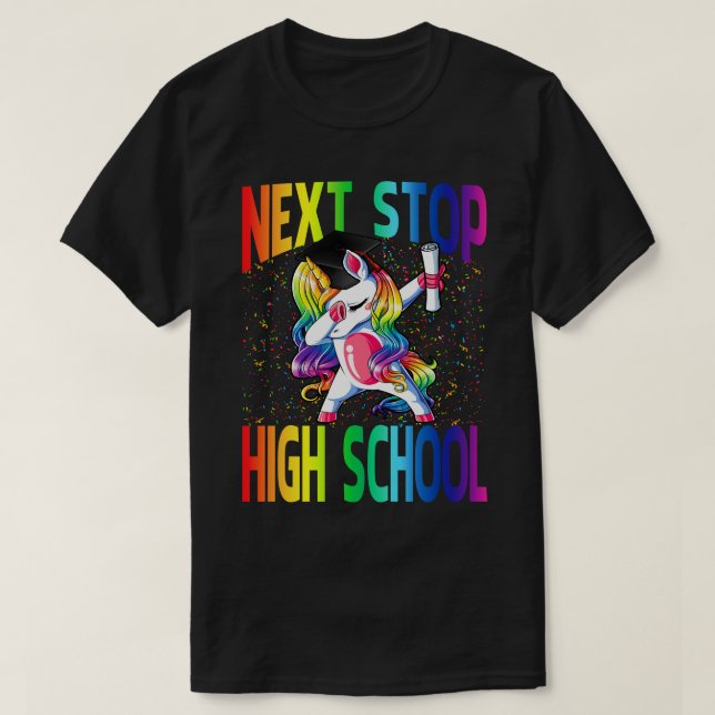 Camiseta Next Stop High School Graduation Unicorn (Diseño del anverso)
