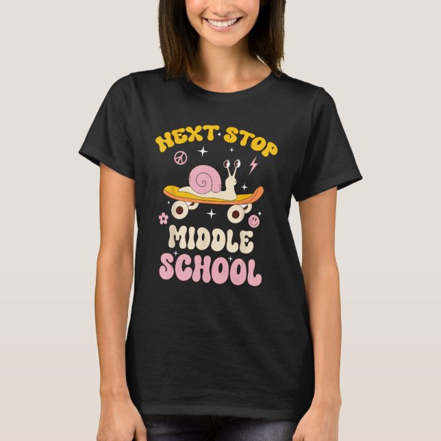 Camiseta Next Stop Middle School Groovy Holiday Last Day Of (Anverso)