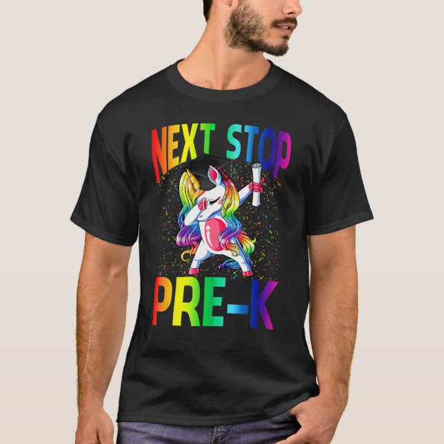 Camiseta Next Stop Pre K Graduation Unicorn (Anverso)