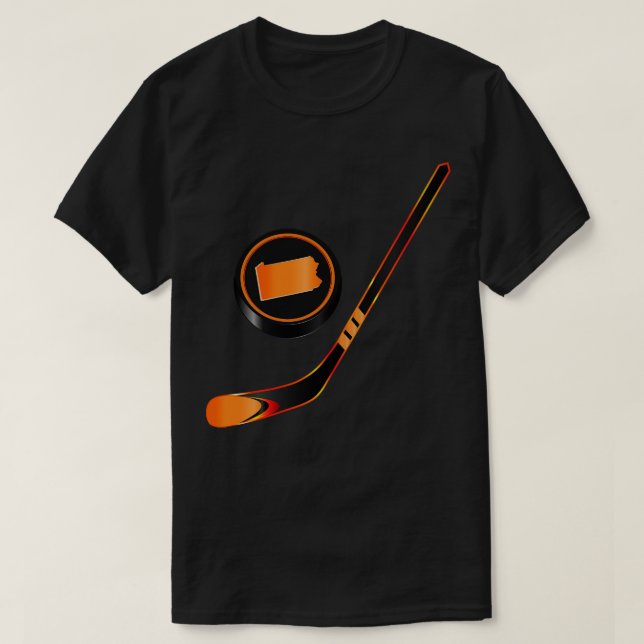 Camiseta NHL PA Naranja negro Stick y Puck (Diseño del anverso)