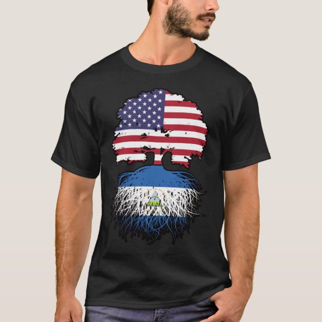 Camiseta Nicaragua Bandera de raíces de árbol estadounidens (Anverso)