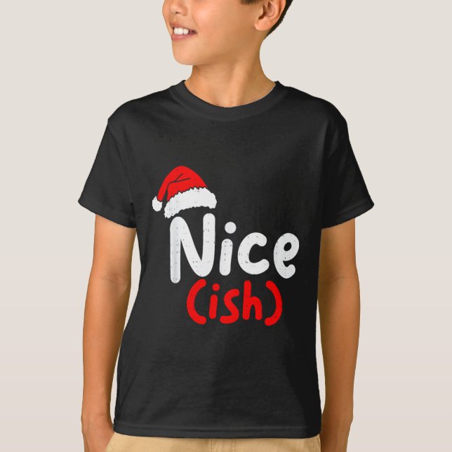 Camiseta Nice (ish) Naughty Angel Funny Christmas List Fami (Anverso)
