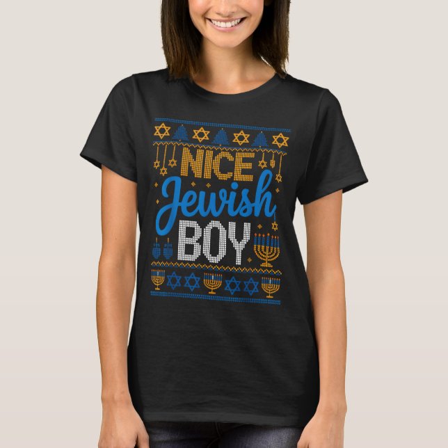 Camiseta Nice Jewish Boy Hanukkah Menorah Dreidel Ugly Swea (Anverso)