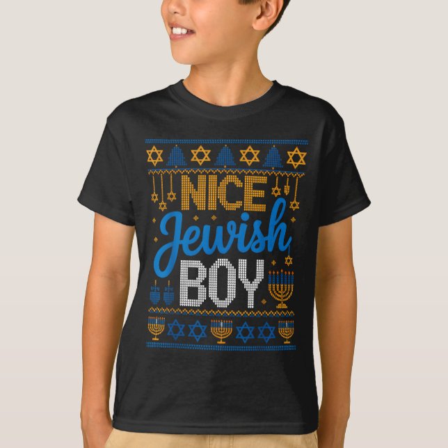 Camiseta Nice Jewish Boy Hanukkah Menorah Dreidel Ugly Swea (Anverso)