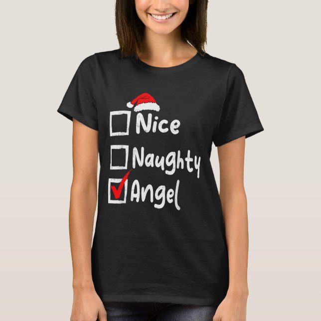 Camiseta Nice Naughty Angel Funny Christmas List Family Mat (Anverso)
