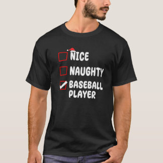 Camiseta Nice Naughty Baseball Player List Christmas Santa