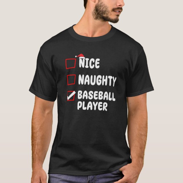 Camiseta Nice Naughty Baseball Player List Christmas Santa  (Anverso)
