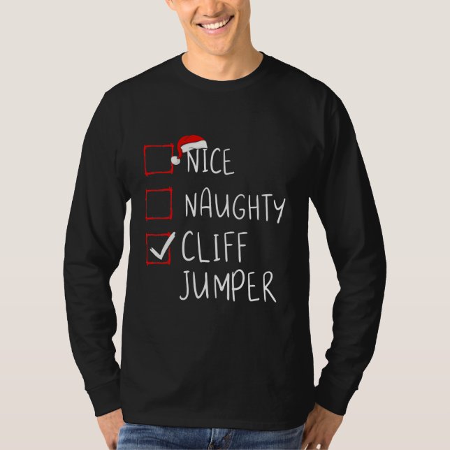 Camiseta Nice Naughty Cliff Jumper List Christmas Santa (Anverso)