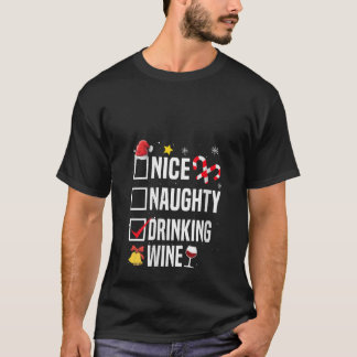 Camiseta Nice Naughty Drinking Wine Funny Christmas List Fa