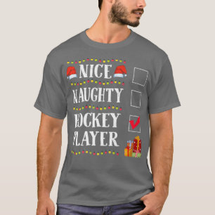 Camiseta Nice Naughty Hockey Player Christmas Santa Claus F