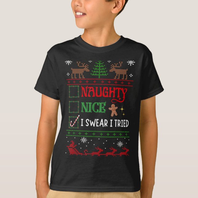 Camiseta Nice Naughty I Swear I Tried Funny Christmas  (Anverso)