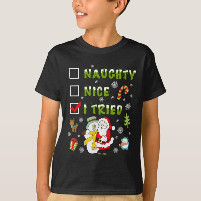 Camiseta Nice Naughty I Tried Merry Christmas Shirt_1  (Anverso)