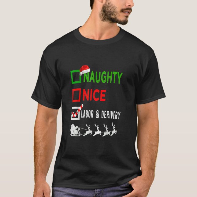 Camiseta Nice Naughty Nurse  Labor & Derivery Nurse Santa H (Anverso)