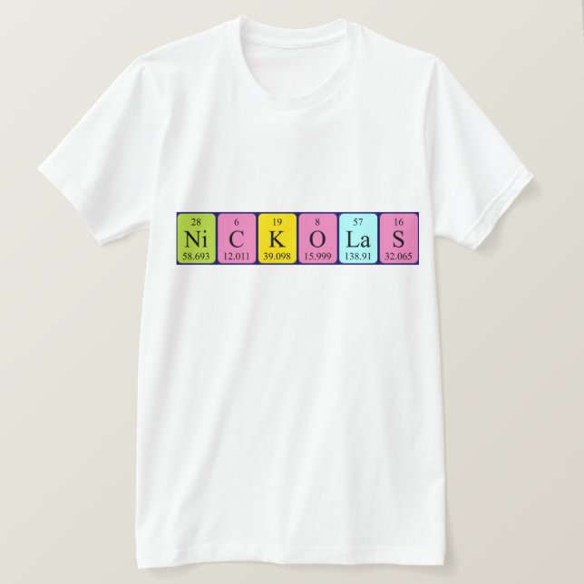 Camiseta Nickolas marca de la tabla periódica (Anverso del diseño)