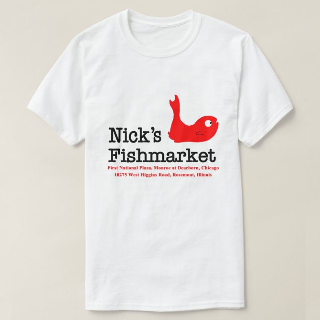 Camiseta Nick's Fishmarket, Chicago y Rosement, Illinois (Diseño del anverso)