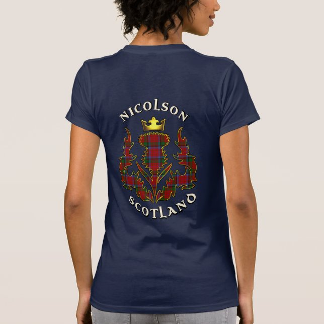 Camiseta Nicolson Clan Badge & Tartan w/Motto Women's (Reverso)