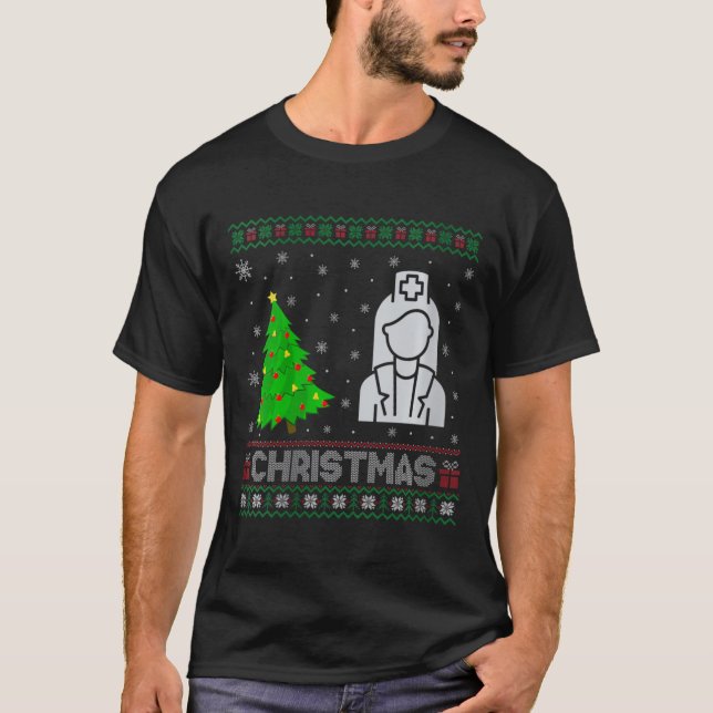 Camiseta Nicu Enfermera árbol de Navidad iluminando la fea  (Anverso)