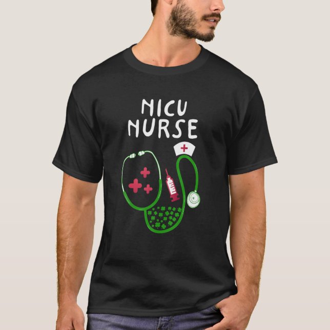 Camiseta Nicu Nurse Shamrock Stethoscope St Patrick's Day (Anverso)
