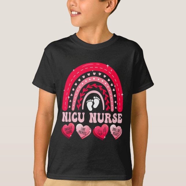 Camiseta Nicu Nurse Valentines Day Rainbow Neonatal Rn Hear (Anverso)