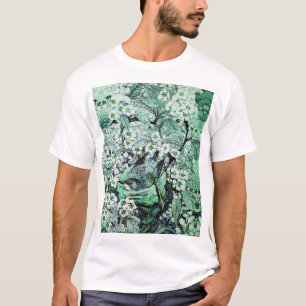 CAMISETA NIDO DE AVES, ÁRBOL, FLORES DE PRIMAVERA BLANCA VE